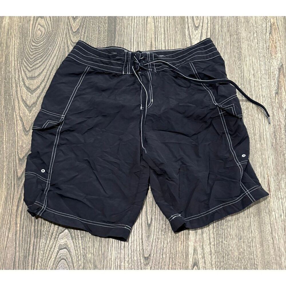 Lands’ End Womens Swim Surf Shorts Lace-Up High Rise Cargo Pockets Black Size 2